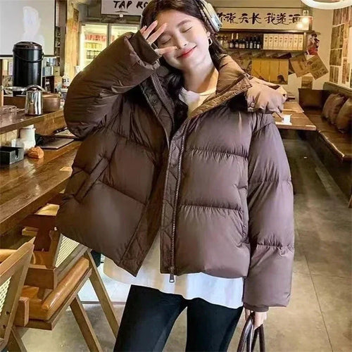Short Parkas Women Streetwear Cropped Down Coat Korean Sweet Puffer Jacket