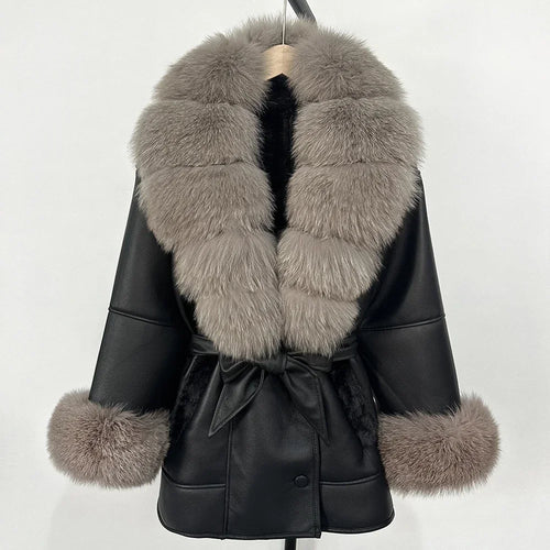 Women's Large Faux Fur Leather Jacket Warm Autumn Winter Outwear High Street