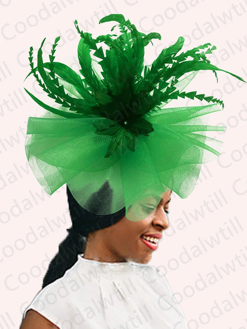 Kentucky Derby Big Fascinator Hat Women Wedding Elegant Feather Pillbox Cap