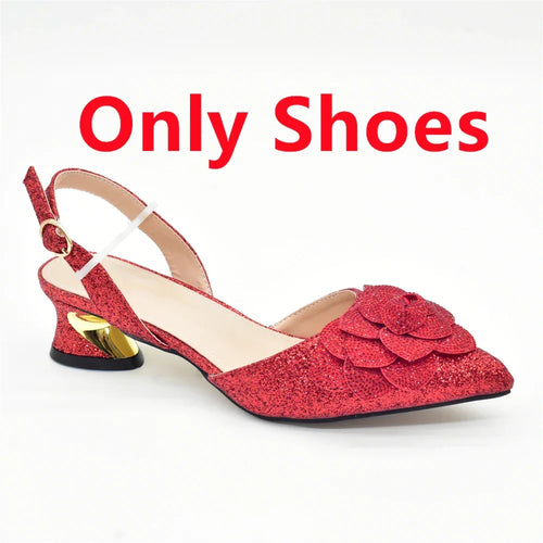 Women's Shoe and Bag Set Latest Luxury Italian Rhinstone Design for Wedding and
