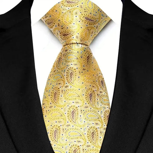 8cm Width Yellow Color Neck Ties For Men Paisley Dots Handmade