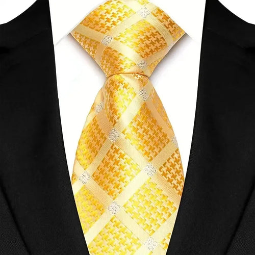 8cm Width Yellow Color Neck Ties For Men Paisley Dots Handmade