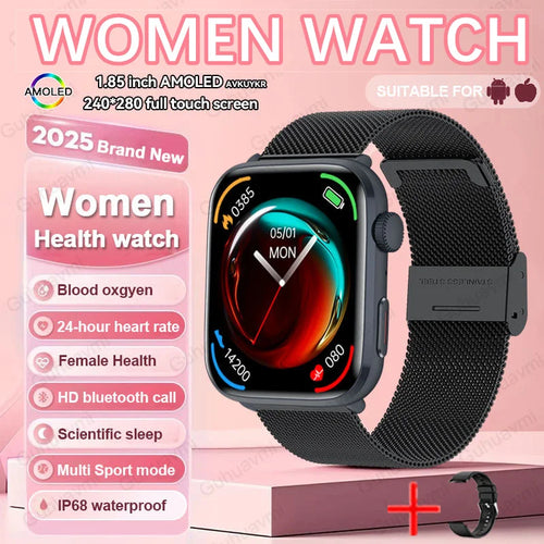 2025 AI Diagnosis NFC Smart Watch Women 1.85 inch AMOLED Blood pressure Heart