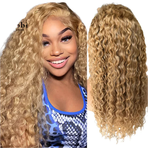 Honey Blonde Water Wave 4x4 Lace Front Wig 100% Human Hair Wigs for Women 13x4