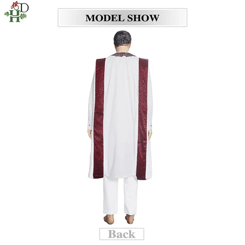 H&D Embroidered Dashiki Agbada Men African Traditional Clothes Ankara Outfit Cover Shirt Pants 3 PCS Suit Muslim Sets