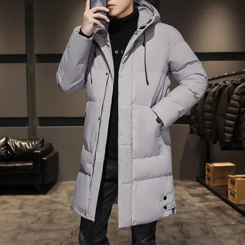 High Quality Long Cotton-padded Coat Warm Simple Solid Color Thin Look High Trend All Quality Fabric Comfortable Men's Parkas