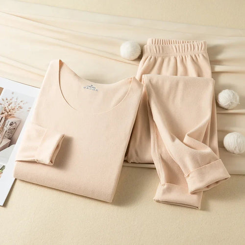 Women's Seamless Thermal Underwear Set Winter Warm Comfortable Solid Lingerie Long Johns Sexy Knitted Polyester Elastane Blend