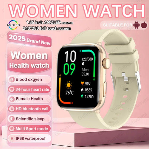2025 AI Diagnosis NFC Smart Watch Women 1.85 inch AMOLED Blood pressure Heart