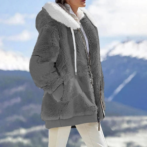 Women's Winter Fashionable Hooded Fleece Solid Color Jacket