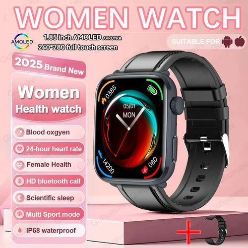 2025 AI Diagnosis NFC Smart Watch Women 1.85 inch AMOLED Blood pressure Heart