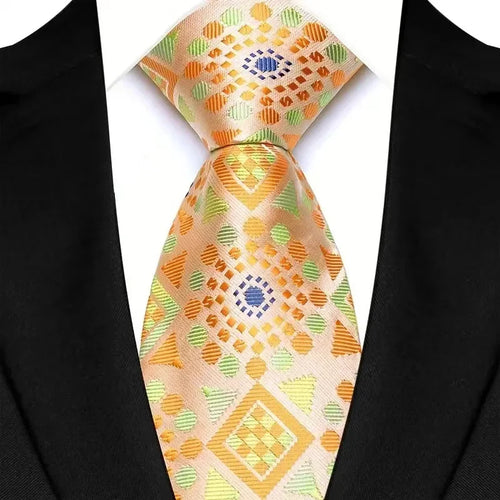 8cm Width Yellow Color Neck Ties For Men Paisley Dots Handmade