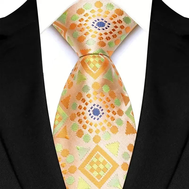 8cm Width Yellow Color Neck Ties For Men Paisley Dots Handmade