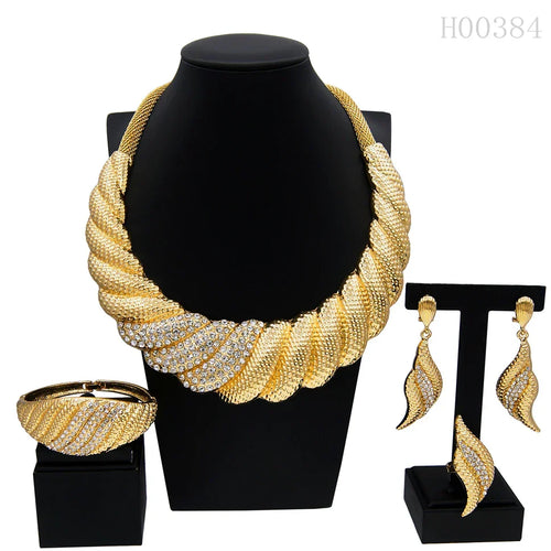 Dubai Gold Plated Jewelry Sets For Women Surround Big Necklace Plate 24K