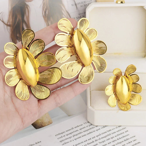 Gold Plated Earrings Ring Set for Women