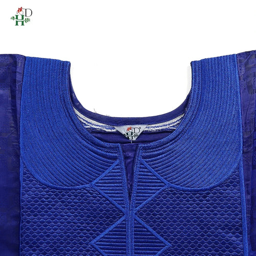Men's African Traditional 3PCS Outfit  Blue Bazin Riche Agbada Embroidered Robe