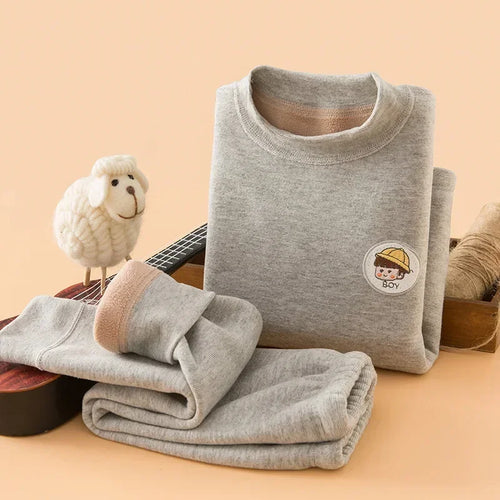 Unisex Thermal Long Johns Set for Kids 2-14 Years Winter Fleece Thick Underwear Soft Toddler Homewear Polyester Daily Wear