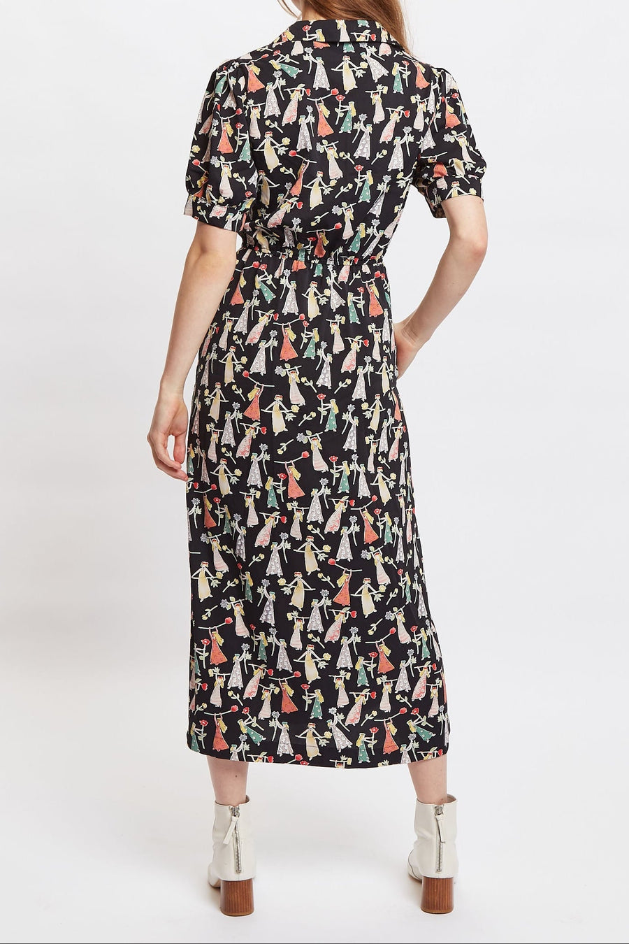 Louche Sakani Flower Girl Print Short Sleeve Midi Dress