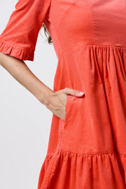 Sassa Lightweight Baby Cord Tiered Mini Dress - Apricot