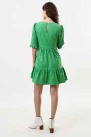 Sassa Lightweight Baby Cord Tiered Mini Dress - Green