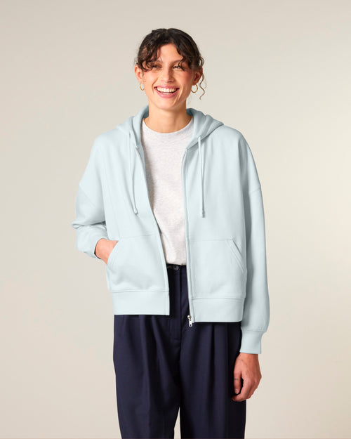 Organic Dropped Shoulder Zipped Hoodie: Womens