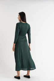Sona Marl Faux Wrap Midi Dress in Green