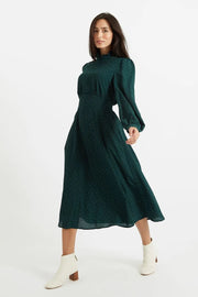 Louche Sorrel Micro Dot Long Sleeve Midi Dress in Green