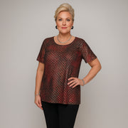 Sparkly Metallic Thread Short Sleeve Lace Blouse