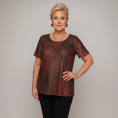 Sparkly Metallic Thread Short Sleeve Lace Blouse