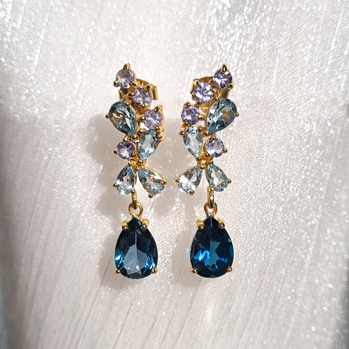 Blue Gemstone Drop Earrings in 18k Gold Vermeil