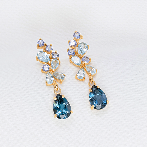 Blue Gemstone Drop Earrings in 18k Gold Vermeil