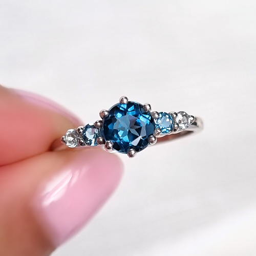 Ombre Blue Topaz Five Stone Ring in Sterling Silver