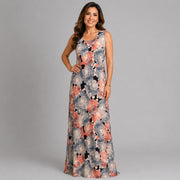 Sleeveless Blue Pink Floral Maxi Dress