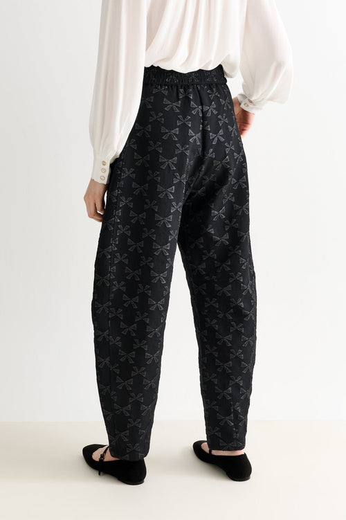 Sutton Black Bow Jacquard Barrel Trousers