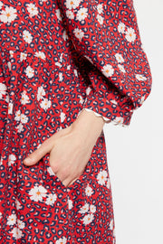 Louche Suzanne Roaring Daisy Print Long Sleeve Mini Dress - Red