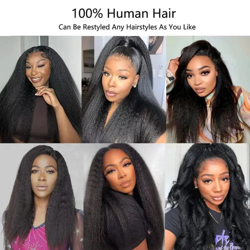 Kinky Straight Lace Front Human Hair HD Transparent Remy Glueless Lace Part Wigs for Women