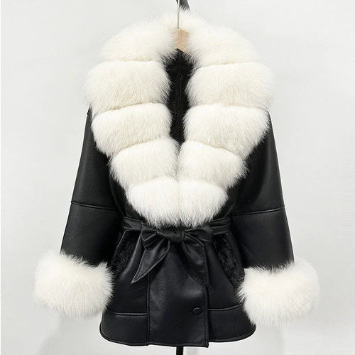 Women's Large Faux Fur Leather Jacket Warm Autumn Winter Outwear High Street