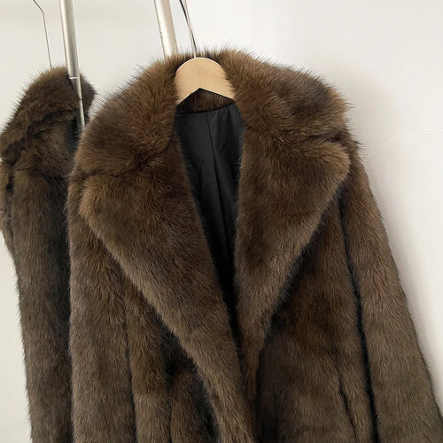 High Quality Long Length Woolen Faux Fur Coat Women's Autumn Winter Elegant Tailored Collar Jacket Non-Mink Fur Coats