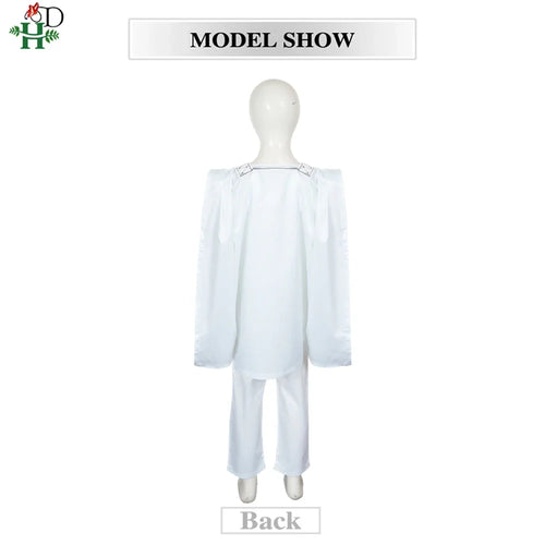 Boys White Blue Long Sleeve Tops Embroidery Dashiki Robe Shirt And Pant Set 3 PCS