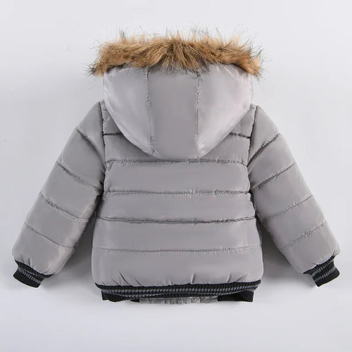 Autumn Winter Hooded Jacket for Kids - Boys & Girls Warm Fur Collar Zipper Outerwear Casual Fashion Baby Coat for Ages 2-6
