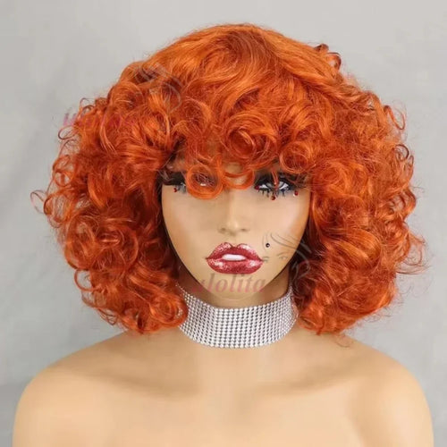 99J burgundy Fumi Curly Bob Wig Bouncy Pixie Cut Wig Highlight Full Machine Egg
