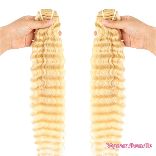 Brazillian Human Hair Bundles 613 Deep Wave 10-30 Inch Remy Weave Extensions 50g Bleachable Sew-in