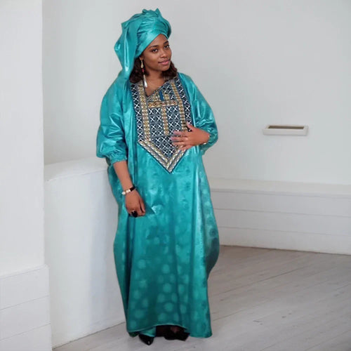 Elegant African Dresses for Women Traditional Bazin Embroidery Wedding Party