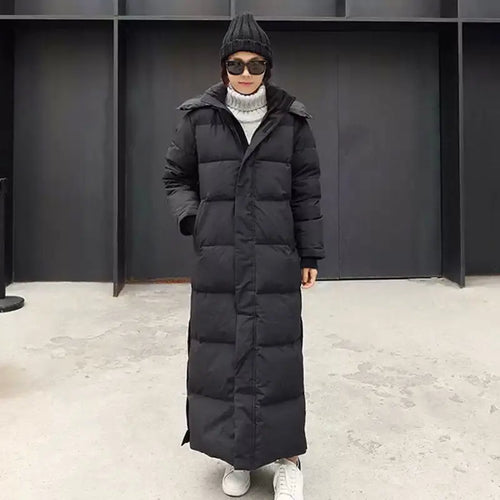 Women's Thickened Padded Cotton Parka Over-The-Knee Long Black down Coat Winter Warm Fashion Zipper Closure Slim Fit Female Jacket