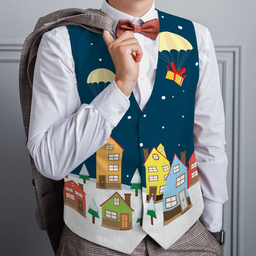 Santa Dropping Presents - Novelty Costume Fancy Dress Waistcoat ( 4 sizes available )