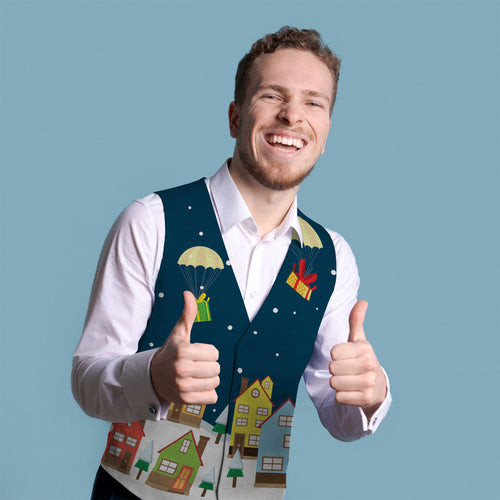 Santa Dropping Presents - Novelty Costume Fancy Dress Waistcoat ( 4 sizes available )