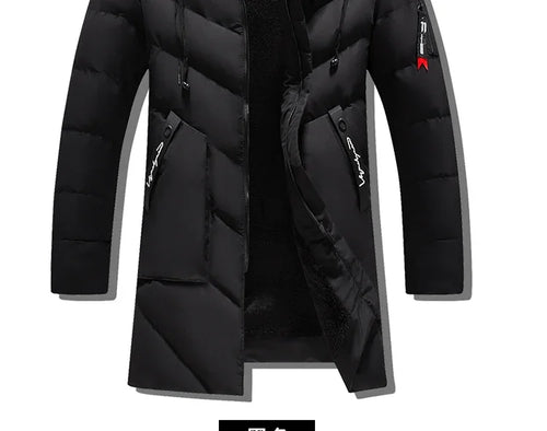Men's Winter Thick Cotton Parka Casual Long Coat with Removable Hat Slim Fit Warm And Comfortable