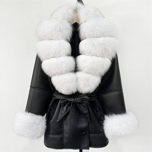 Women's Large Faux Fur Leather Jacket Warm Autumn Winter Outwear High Street
