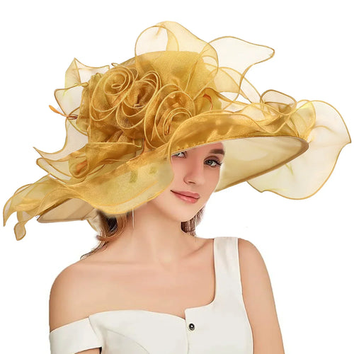 Women's Fascinators Organza Sun Hats Wide Brim Wedding Bride Tea Party Church