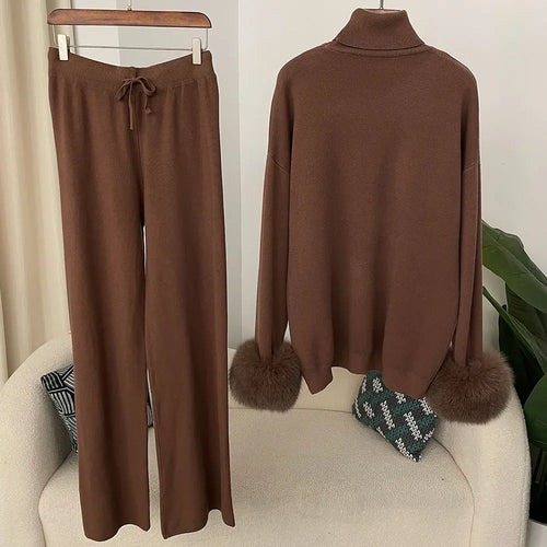 Fashion Autumn Winter Natural Real Fox Fur Cuffs Coat Knitted Sweater Women