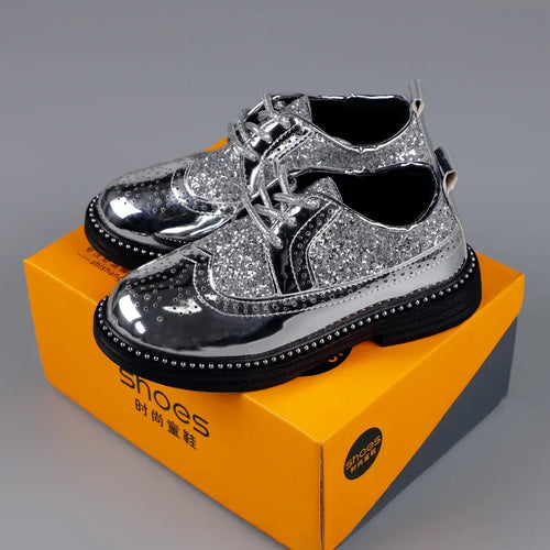 Boys Hollow Out silver Shoes Leather for Kids Party Wedding Dance Shoe Dress